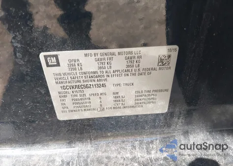 2016 Chevrolet Silverado 1500 2Lt from USA, damaged, VIN 1GCVKREC5GZ113245